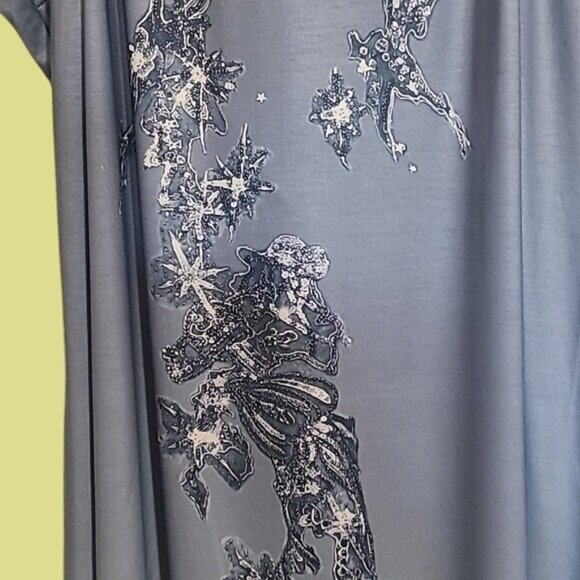 Two-Piece Womens Evening Dress & Sheer Long Overlay Duster V-Neck Embroidered Fl - Picture 9 of 11